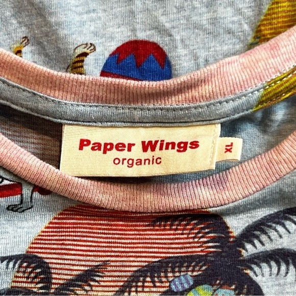 Paper Wings Girls XL Long Sleeve Dress Orgaic Cotton Bunny Tiger Palm Tree Print - Picture 3 of 8